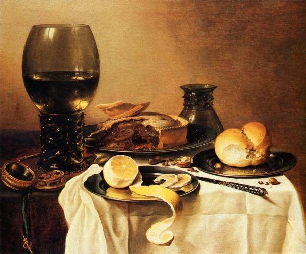 Breakfast Still Life With Roemer Meat Pie Lemon And Bread